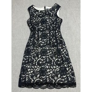 Vince Camuto Dress Womens 8 Black Lace Overlay Sleeveless Lined Cocktail Party